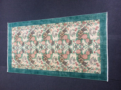 Vintage Green Turkish Floral Oushak Rug,Turkish Rug,Antique Rug,Oushak antique Rug,Hand woven Rug,Weaving Rug,Ethnic Rug,Kitchen Rug