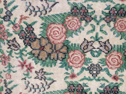 Vintage Green Turkish Floral Oushak Rug,Turkish Rug,Antique Rug,Oushak antique Rug,Hand woven Rug,Weaving Rug,Ethnic Rug,Kitchen Rug