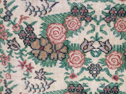 Vintage Green Turkish Floral Oushak Rug,Turkish Rug,Antique Rug,Oushak antique Rug,Hand woven Rug,Weaving Rug,Ethnic Rug,Kitchen Rug