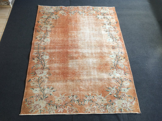 Vintage Rug Orange Oushak Rug Orange Area  Rug, Oushak Wool Rug,Oushak Rug