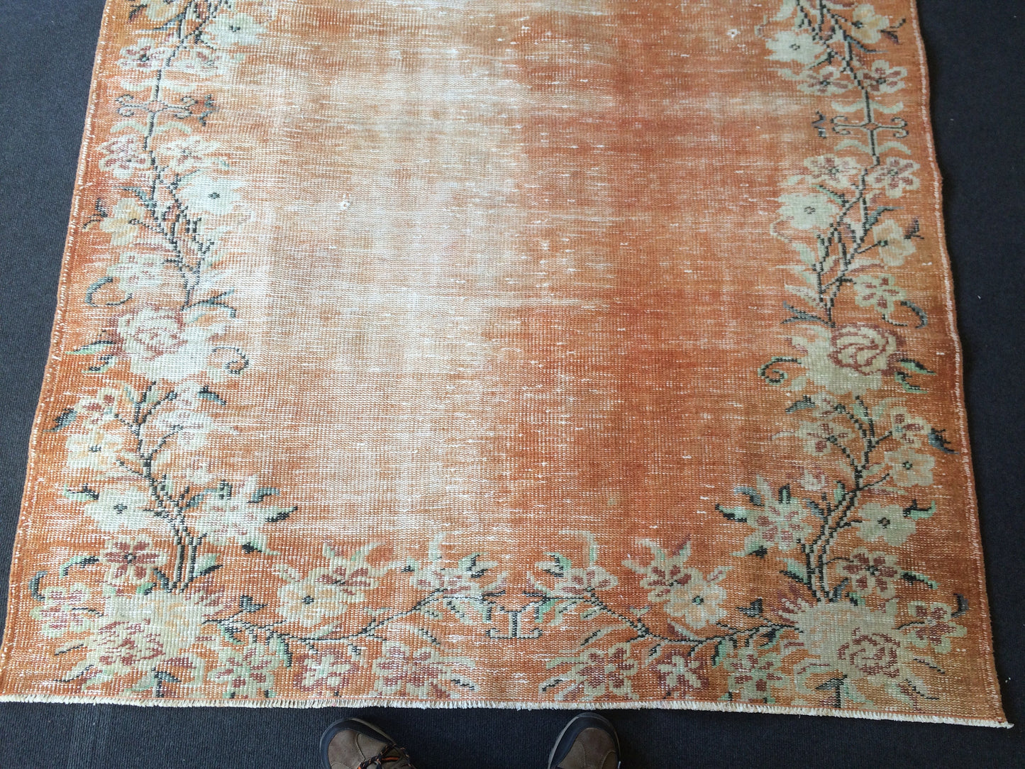 Vintage Rug Orange Oushak Rug Orange Area  Rug, Oushak Wool Rug,Oushak Rug