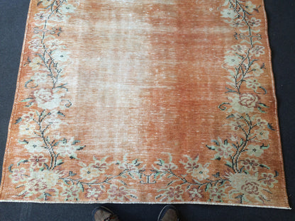Vintage Rug Orange Oushak Rug Orange Area  Rug, Oushak Wool Rug,Oushak Rug
