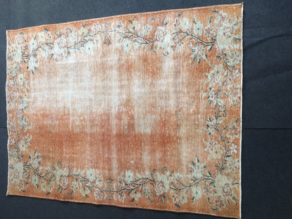 Vintage Rug Orange Oushak Rug Orange Area  Rug, Oushak Wool Rug,Oushak Rug