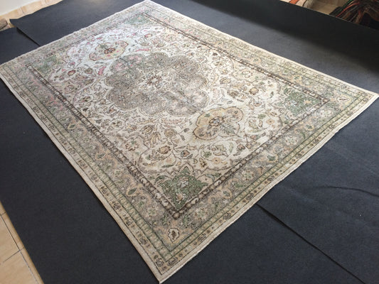 6.7 x 9.8 Turkish Oushak Rug Large Area Rug, Vintage Rug Oushak Rug 7 by 10 Muted Rug