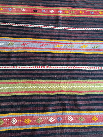 Vintage rug , Flat woven Kilim Rug With Embroidery Rug, Oriental Carpet, Vintage Kilim Rug Wool Carpet Rug, Flat Pile Rug