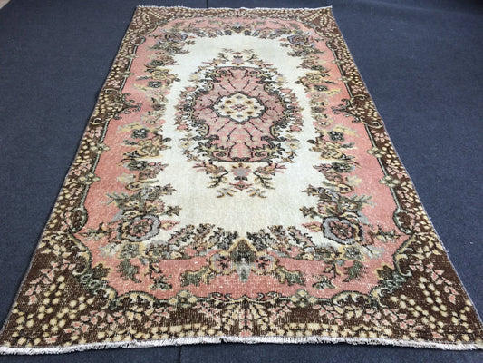 Vintage Pink Rug,4x7  Turkish Rugs Bohemian Rug, Wool Oushak Rug, Pink Oushak Rug,Hand woven Rug,Weaving Rug