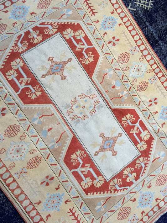 5x6 Wool Rug TURKISH RUG Vintage Rug soft Color Rug High Wool Pile Rugs Farmhouse Rug Eclectic Rug Rustic Rug Oushak Rug Muted Vintage Rug