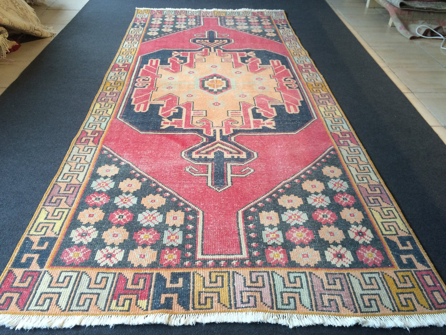 Turkish Rug, 3x8 Vintage Rug,Handmade Oushak Rug, Farmhouse Rug Wool Rug Wool Pile Rug Rustic Rug Bohemian Rug Vintage Turkish Rugs Oriental