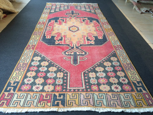 Turkish Rug, 3x8 Vintage Rug,Handmade Oushak Rug, Farmhouse Rug Wool Rug Wool Pile Rug Rustic Rug Bohemian Rug Vintage Turkish Rugs Oriental