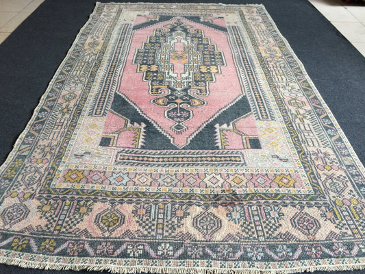 WOOL RUGS Turkish Area Rug 6.8x4 Pink Vintage Rug  Hand Made 4x7 Oushak Rug Distressed Colors Rug Earth Tones Rug Wool Pile Rug Rustic Rug