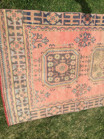 Vintage Turkish Runner Rug, 4x11 Oushak Runner Rug, Handmade Runner Rug, Hand Knotted Runner Rug Hallway Runner, Kitchen Runner