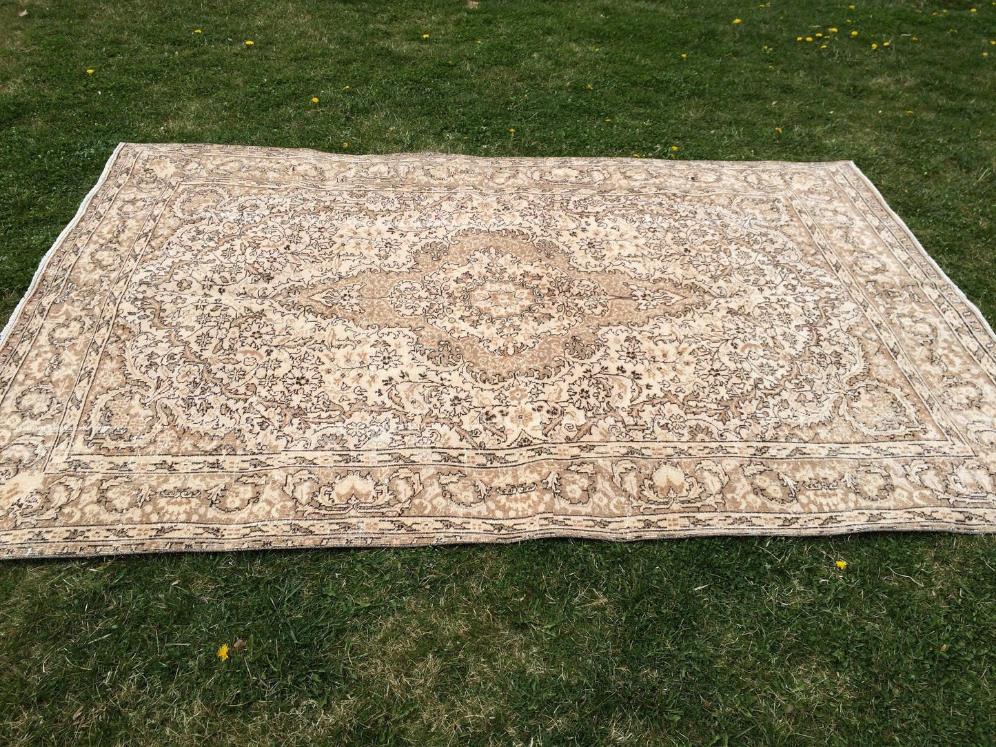 6.3 x 9.5 Vintage Oriental Large Area RUG, Turkish  Rugs, Vintage Rug, Living Room Rug, Muted Persian Rug Muted Oushak Rug, Hand Knotted Rug