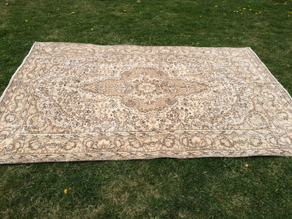 6.3 x 9.5 Vintage Oriental Large Area RUG, Turkish  Rugs, Vintage Rug, Living Room Rug, Muted Persian Rug Muted Oushak Rug, Hand Knotted Rug
