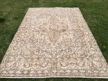 6.3 x 9.5 Vintage Oriental Large Area RUG, Turkish  Rugs, Vintage Rug, Living Room Rug, Muted Persian Rug Muted Oushak Rug, Hand Knotted Rug