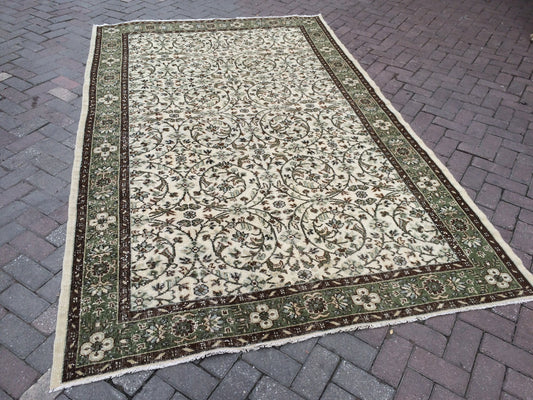 6x10 Floral Rug, Large Area Rug,Hand Made Oushak Rug, Vintage Rug TURKISH RUG Green color Rug