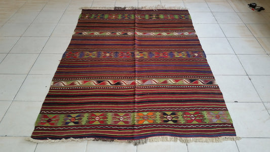 Hand Made Oushak Rug  KiLiM Rug Turkish Rug Vintage Rug Flatwoven with Embroidered