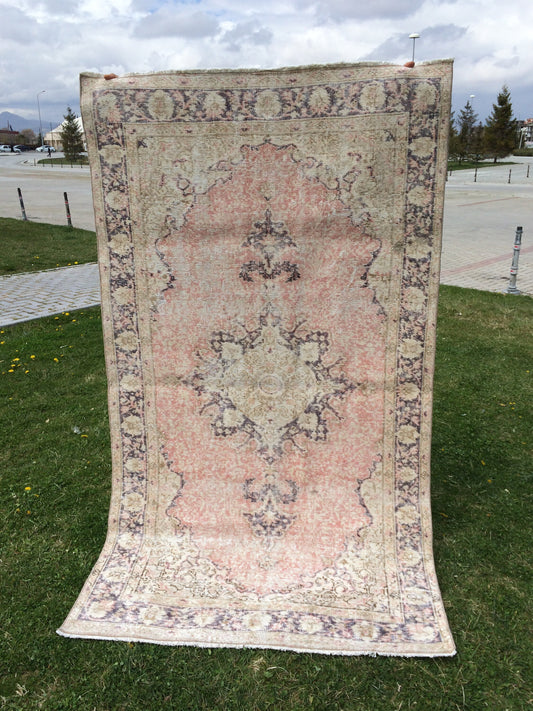 Turkish Rugs Area Rugs Pastel colors Vintage Rugs  Oushak Rug Distressed Colors Rug Earth Tones Rug Wool Pile Rug Rustic Rugs Muted Rugs