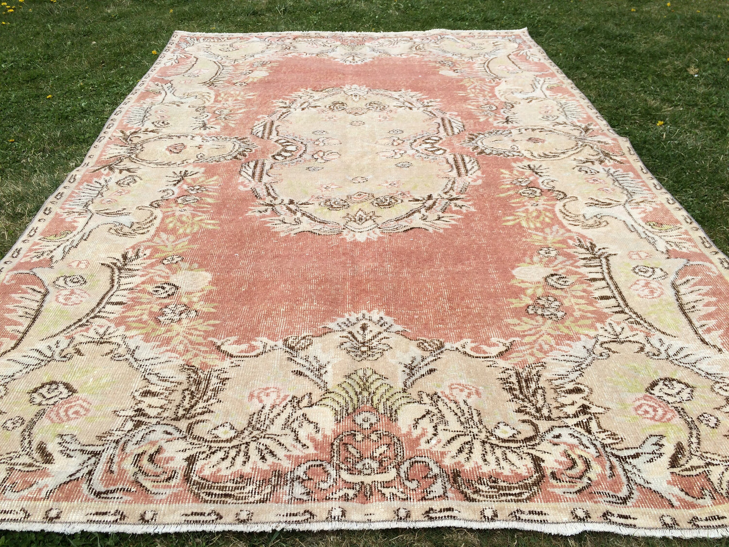 9.4x6 Vintage Rugs, Vintage Turkish Rug, Vintage Large Area Rug Soft Orange Vintage Rug Hand Made Oushak Rug Earth Tones Rug Rustic Rug