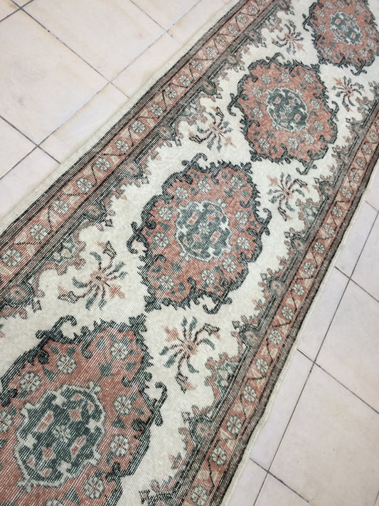 12 x 3 Runner Rug, Hand Knotted Hallway Runner Rug, VINTAGE TURKISH OUSHAK Rug, Muted Colors Rug, Handmade Runner Rug Vintage Runner