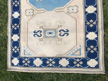 Vintage Turkish RUG Hand Knotted Oushak Rug Handmade Rug Bohemian Rug, Aqua Blue Rug Vintage Oushak Rug Vintage Rug 6.6 x 4 Wool Rugs
