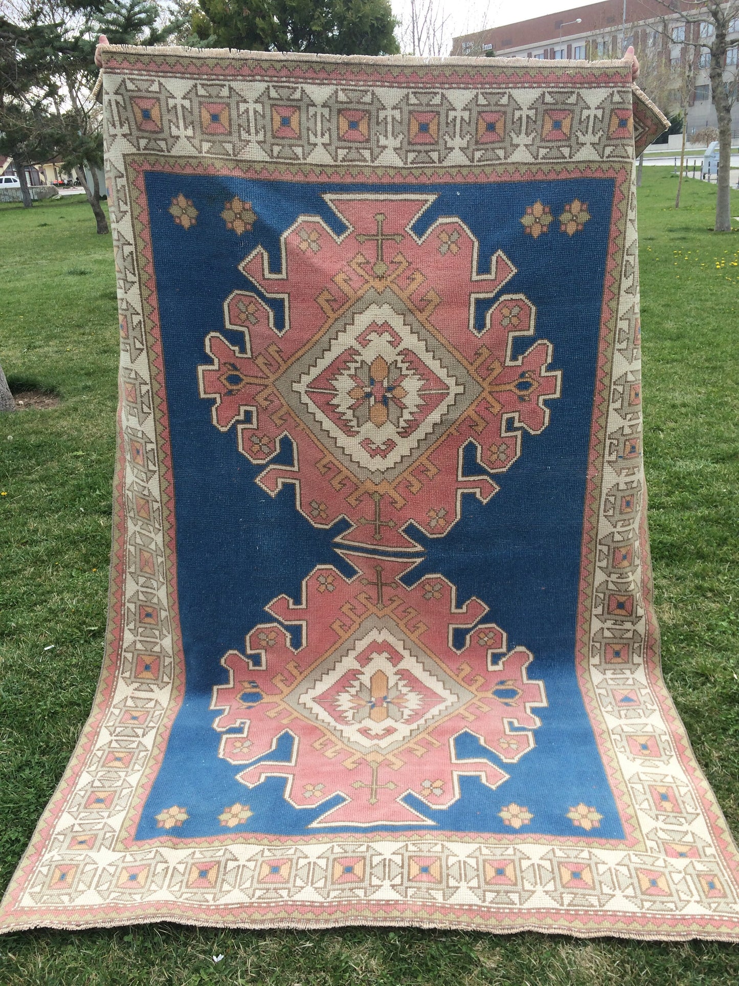 Large Area BLUE BOHEMIAN Rug, Unique Motif Rug, Oushak RugS, Oushak antique Rug, Hand woven Rug, Weaving Rug, High Quality Rug, Kitchen Rug