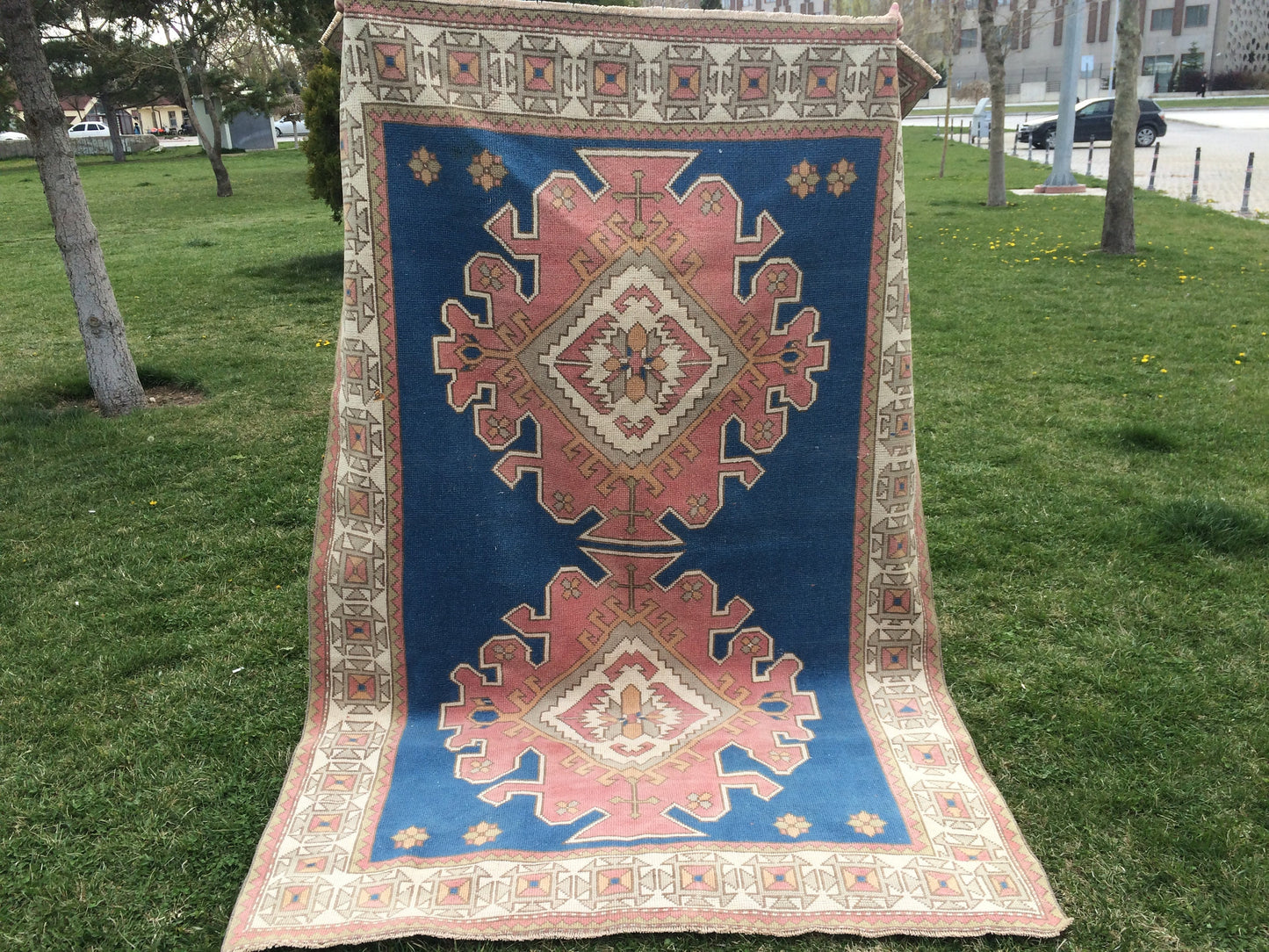 Large Area BLUE BOHEMIAN Rug, Unique Motif Rug, Oushak RugS, Oushak antique Rug, Hand woven Rug, Weaving Rug, High Quality Rug, Kitchen Rug