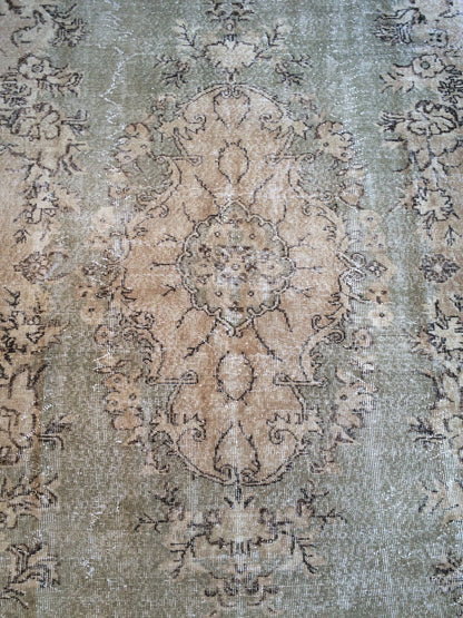 6.5 x 10.8 Vintage Light Green  Rug, Large Area Vintage Rug, Oushak Rug,Turkish Rug Hand woven Rug 6.5x11 Muted Rug