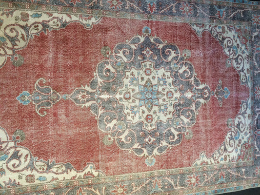 10.8 x 6.8 Over Sized  Oushak Rugs Turkish Rugs Vintage Rug Hand Made Rugs Oushak Rugs Distressed Colors Rug 7 by 11 Muted Rugs