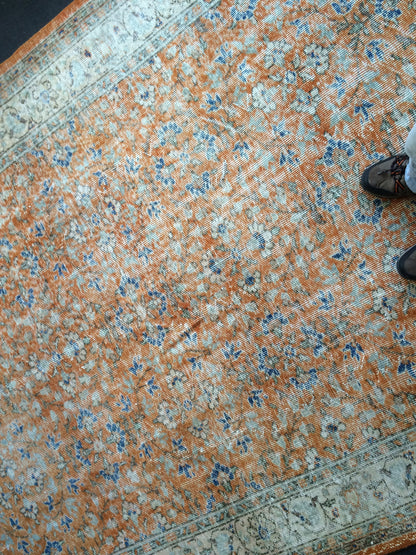 9.6 x 6.6  Burnt Orange Rug Vintage Rug Oushak Rug Turkish Rug Wool Rug Hand Made Rugs