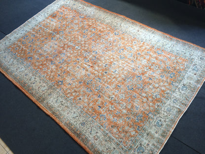 9.6 x 6.6  Burnt Orange Rug Vintage Rug Oushak Rug Turkish Rug Wool Rug Hand Made Rugs