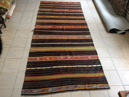 Vintage rug , Flat woven Kilim Rug With Embroidery Rug, Oriental Carpet, Vintage Kilim Rug Wool Carpet Rug, Flat Pile Rug