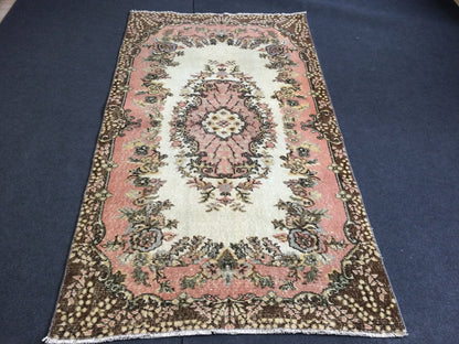 Vintage Pink Rug,4x7  Turkish Rugs Bohemian Rug, Wool Oushak Rug, Pink Oushak Rug,Hand woven Rug,Weaving Rug