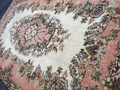 Vintage Pink Rug,4x7  Turkish Rugs Bohemian Rug, Wool Oushak Rug, Pink Oushak Rug,Hand woven Rug,Weaving Rug