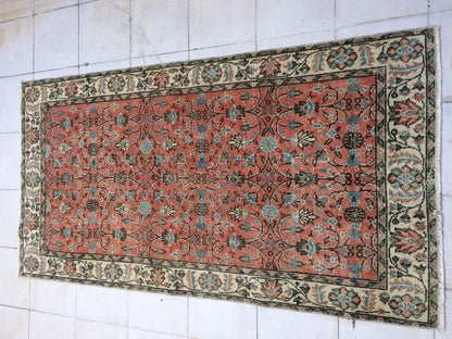 3.5 x 7 Rug Turkish Rug Eclectic Rug Shabby Chic Rug, Rustic Rug,Floral Farmhouse Rug, Vintage Rug, Orange Rug