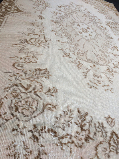 MUTED Oushak Rug, 3x7 Turkish Rug, Rustic Neutral Rug, Wool Oushak Rug, Vintage Rug