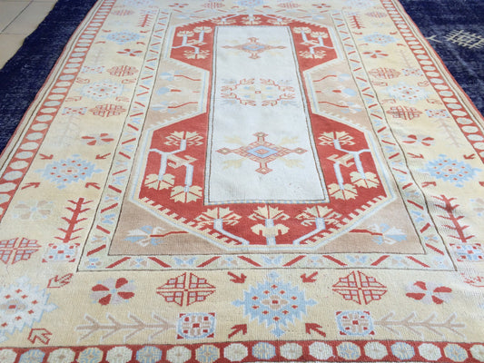5x6 Wool Rug TURKISH RUG Vintage Rug soft Color Rug High Wool Pile Rugs Farmhouse Rug Eclectic Rug Rustic Rug Oushak Rug Muted Vintage Rug