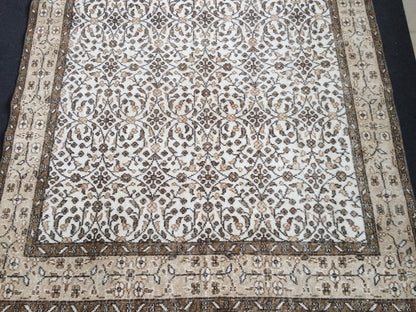Hand Made Rug Turkish Vintage Rug Oushak Rugs Rustic Rug Wool Oushak Rugs floral Farmhouse Rug, Pastel Vintage Rug Muted Neutral Wool Rug