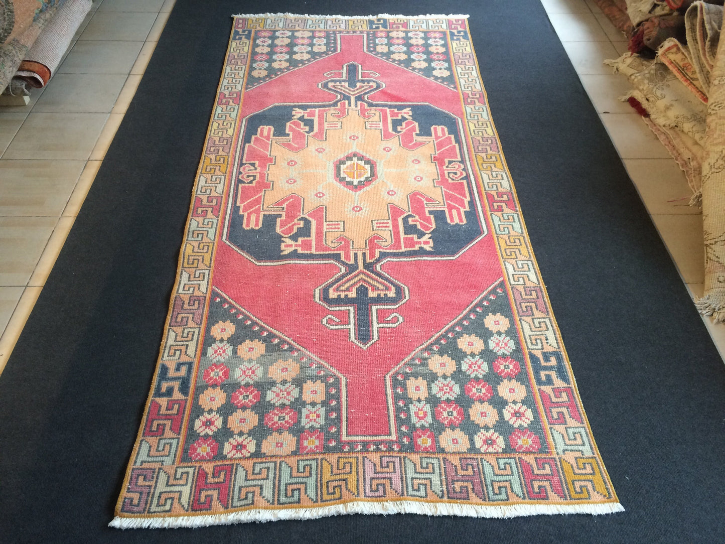 Turkish Rug, 3x8 Vintage Rug,Handmade Oushak Rug, Farmhouse Rug Wool Rug Wool Pile Rug Rustic Rug Bohemian Rug Vintage Turkish Rugs Oriental