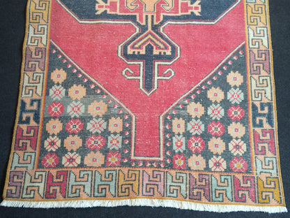 Turkish Rug, 3x8 Vintage Rug,Handmade Oushak Rug, Farmhouse Rug Wool Rug Wool Pile Rug Rustic Rug Bohemian Rug Vintage Turkish Rugs Oriental