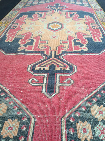 Turkish Rug, 3x8 Vintage Rug,Handmade Oushak Rug, Farmhouse Rug Wool Rug Wool Pile Rug Rustic Rug Bohemian Rug Vintage Turkish Rugs Oriental