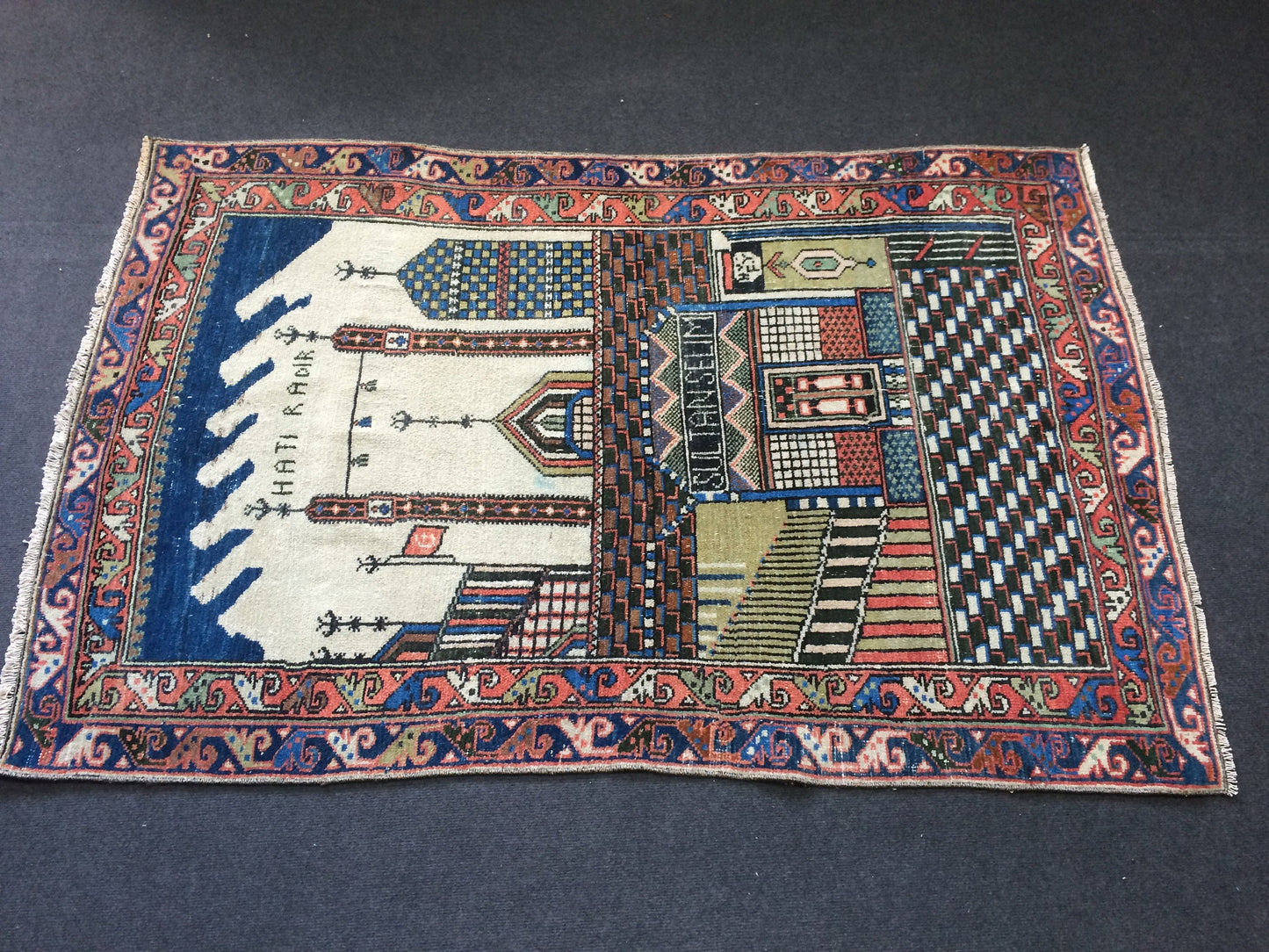 Konya Mevlana Tapestry Rug OUSHAK RUG TURKISH Rug  Vintage Runner Rug Wool Oushak Rug Hand Made Rugs Sufi Rug