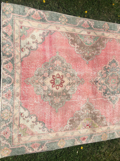 4x12 Vintage Runner rugs, Muted Runner RUG, TURKISH Runner, Pink Runner Rug, Pastel Oushak Rug ,Wool Runner Rugs, Oriental Runner  Rug