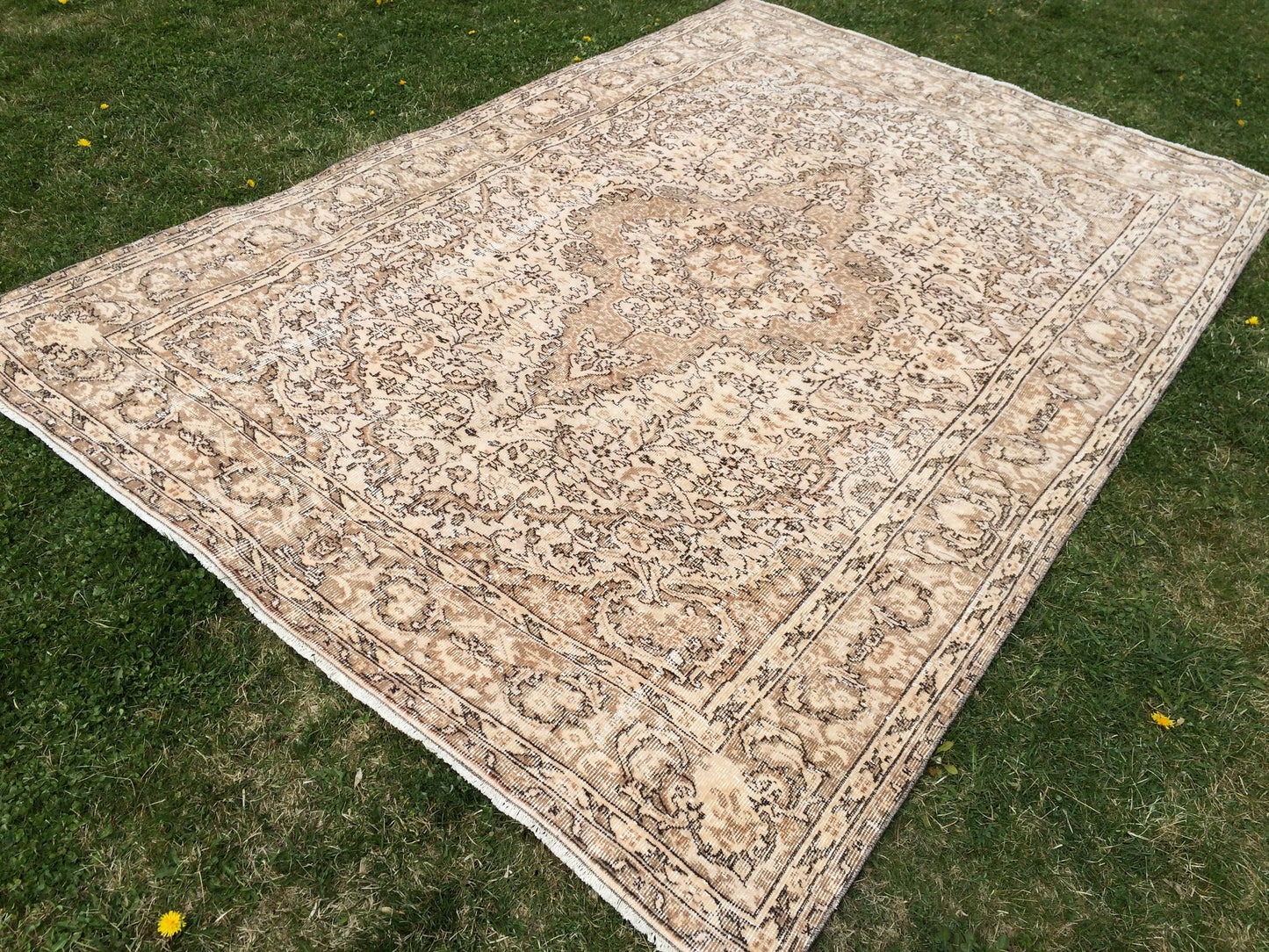 6.3 x 9.5 Vintage Oriental Large Area RUG, Turkish  Rugs, Vintage Rug, Living Room Rug, Muted Persian Rug Muted Oushak Rug, Hand Knotted Rug