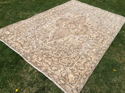 6.3 x 9.5 Vintage Oriental Large Area RUG, Turkish  Rugs, Vintage Rug, Living Room Rug, Muted Persian Rug Muted Oushak Rug, Hand Knotted Rug