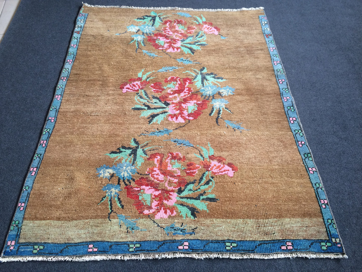 Floral Turkish Rug, Oushak Rug, Rustic Rugs, Farmhouse Rug, Vintage Rug, Boho Rug, Hand Made Rug