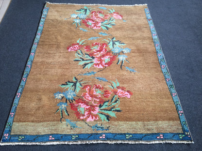 Floral Turkish Rug, Oushak Rug, Rustic Rugs, Farmhouse Rug, Vintage Rug, Boho Rug, Hand Made Rug