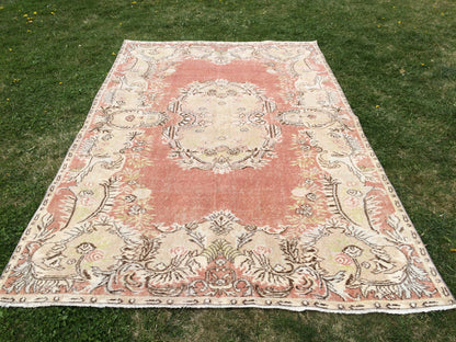 9.4x6 Vintage Rugs, Vintage Turkish Rug, Vintage Large Area Rug Soft Orange Vintage Rug Hand Made Oushak Rug Earth Tones Rug Rustic Rug