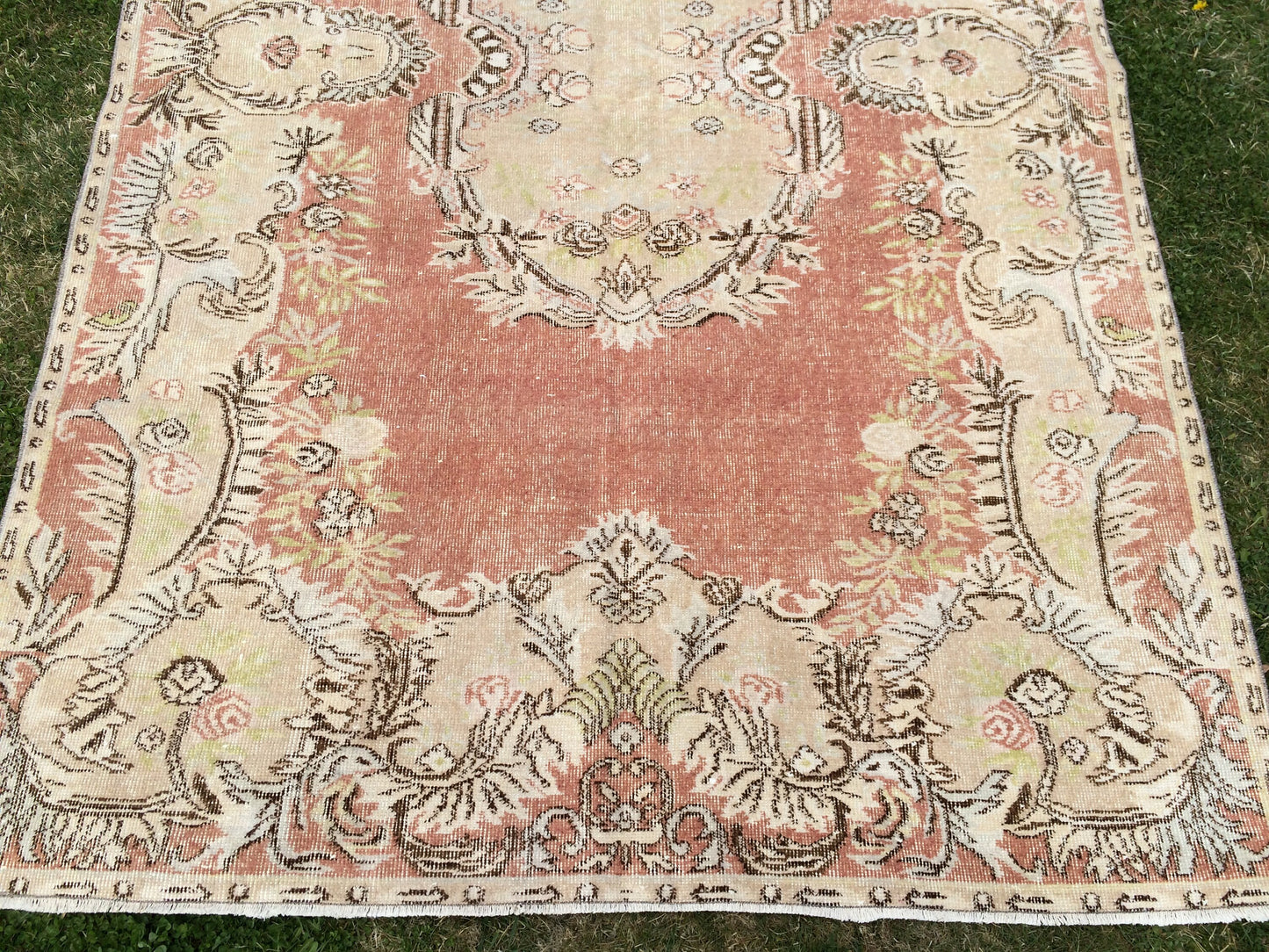 9.4x6 Vintage Rugs, Vintage Turkish Rug, Vintage Large Area Rug Soft Orange Vintage Rug Hand Made Oushak Rug Earth Tones Rug Rustic Rug