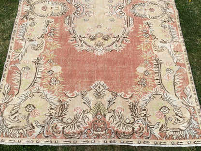 9.4x6 Vintage Rugs, Vintage Turkish Rug, Vintage Large Area Rug Soft Orange Vintage Rug Hand Made Oushak Rug Earth Tones Rug Rustic Rug