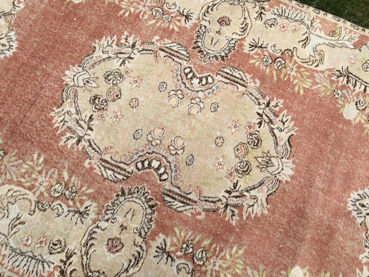 9.4x6 Vintage Rugs, Vintage Turkish Rug, Vintage Large Area Rug Soft Orange Vintage Rug Hand Made Oushak Rug Earth Tones Rug Rustic Rug